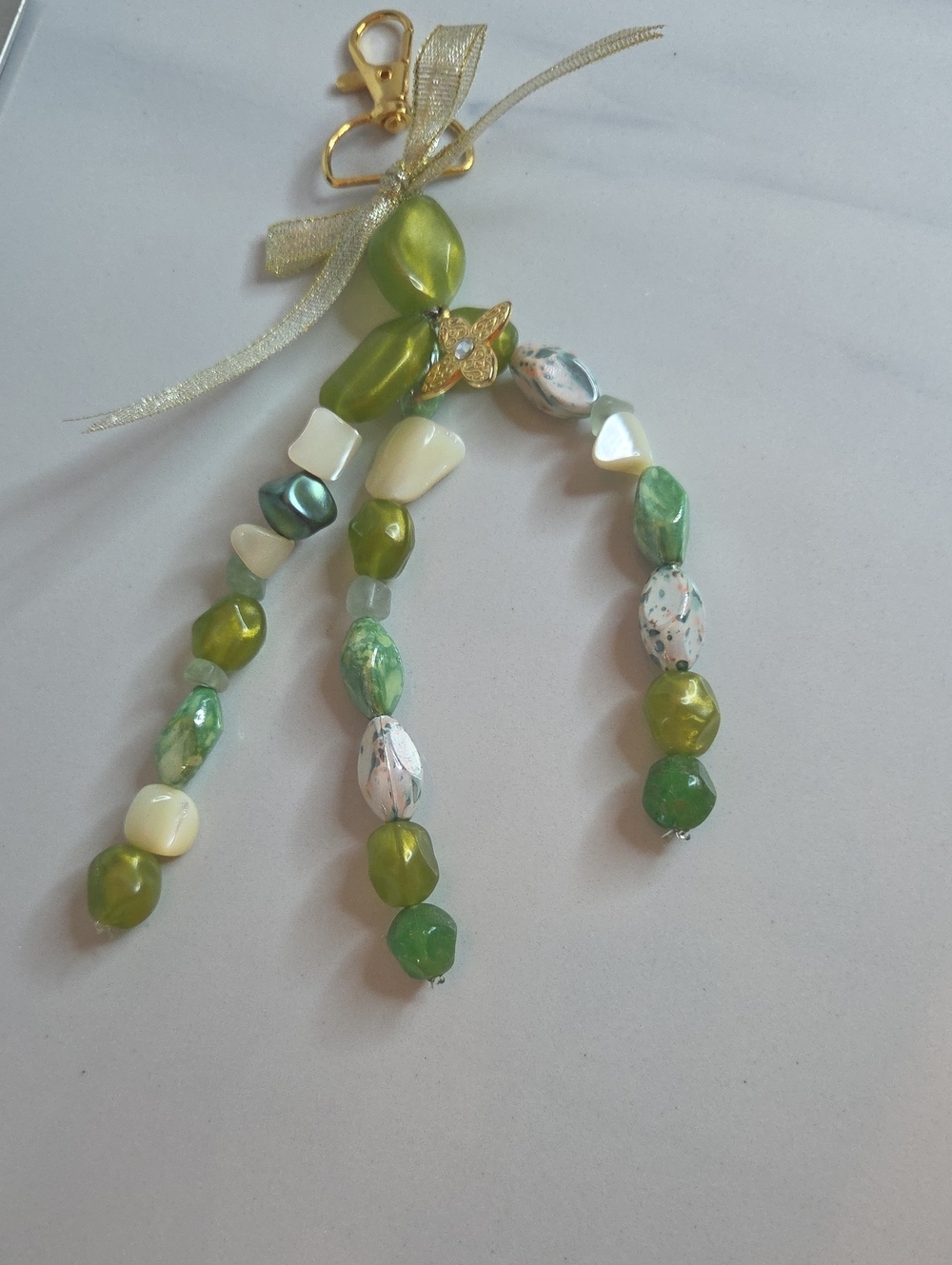 Green Beaded Bag Charm Bow